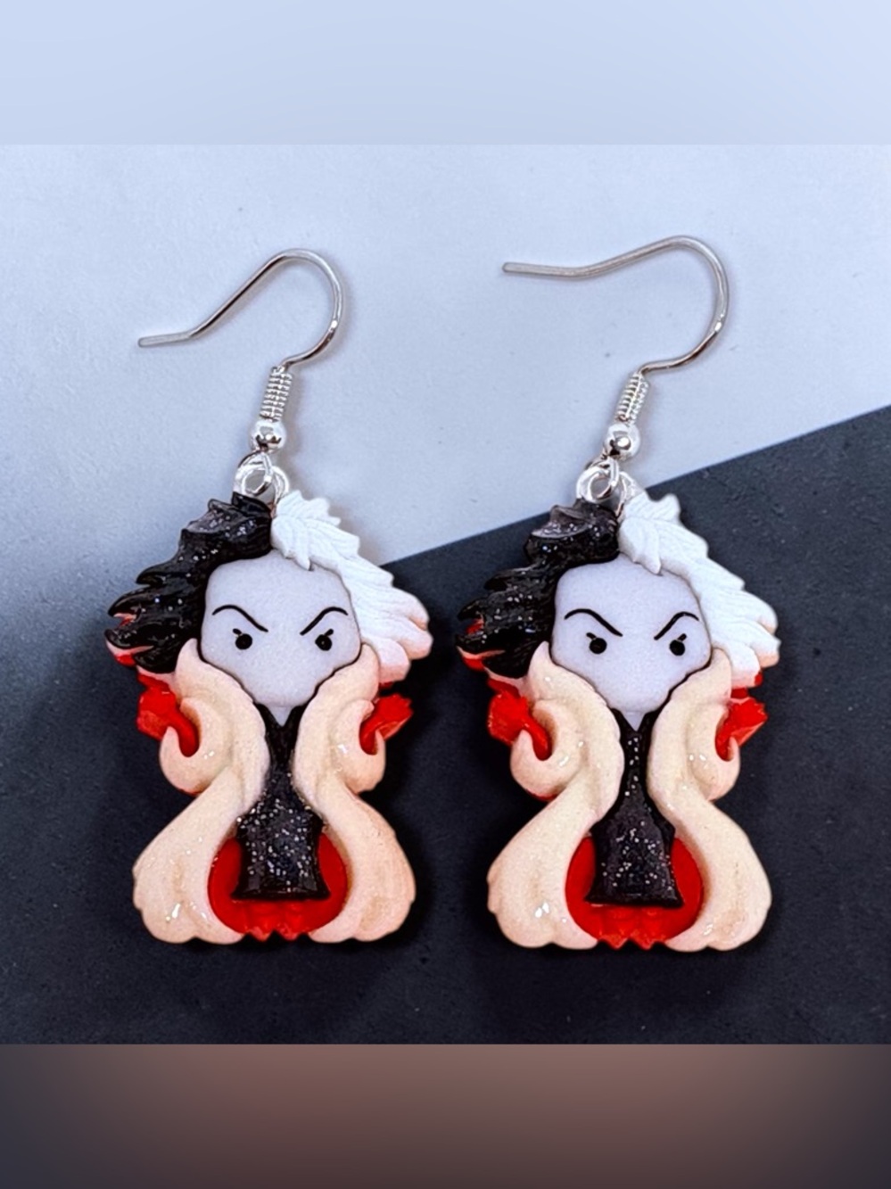 Villain-Inspired Red, Black & White Resin Drop Earrings